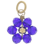 Pendentif fleur 10 mm en perles en verre facetté - Acier inox 316L Doré - Bleu x1|raw }}