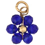 Pendentif fleur 10 mm en perles en verre facetté - Acier inox 304 Doré - Bleu x1