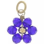Pendentif fleur 10 mm en perles en verre facetté - Acier inox 316L Doré - Bleu x1