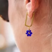 Pendentif fleur 10 mm en perles en verre facetté - Acier inox 304 Doré - Bleu x1