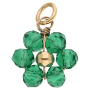 Pendentif fleur 10mm en perles en verre facetté - Acier inox 304 Doré - Vert x1