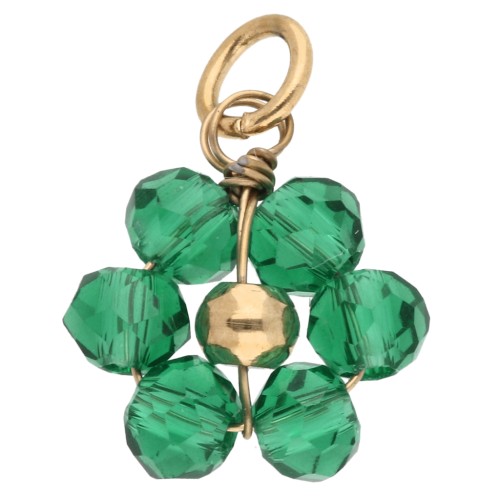 Pendentif fleur 10mm en perles en verre facetté - Acier inox 304 Doré - Vert x1