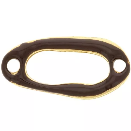 Intercalaire ovale irrégulier évidé 24x12 mm & résine époxy Doré Or fin - Marron