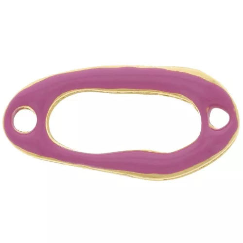 Intercalaire ovale irrégulier évidé 24x12 mm & résine époxy Doré Or fin - Fuchsia