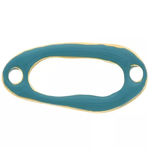 Intercalaire ovale irrégulier évidé 24x12mm & résine époxy Doré Or fin - Turquoise