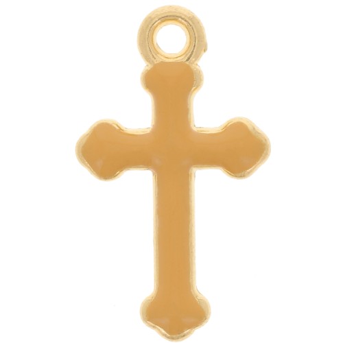 Breloque croix 19x11 mm en résine époxy - Doré à l'or fin - Ocre x1