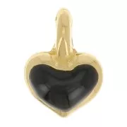 Mini breloque coeur 7x5 mm en résine époxy - Doré à l'or fin - Noir x1