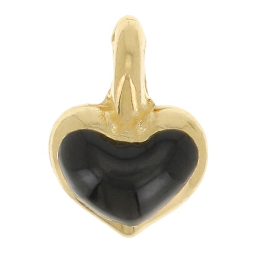Mini breloque coeur 7x5 mm en résine époxy - Doré à l'or fin - Noir x1