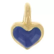 Mini breloque coeur 7x5 mm en résine époxy - Doré à l'or fin - Bleu foncé x1