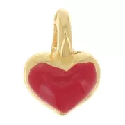 Mini breloque coeur 7x5 mm en résine époxy - Doré à l'or fin - Rouge x1