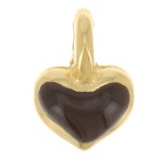 Mini breloque coeur 7x5 mm en résine époxy - Doré à l'or fin - Marron foncé x1|raw }}