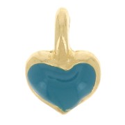 Mini breloque coeur 7x5 mm en résine époxy - Doré à l'or fin - Turquoise x1