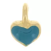 Mini breloque coeur 7x5 mm en résine époxy - Doré à l'or fin - Turquoise x1