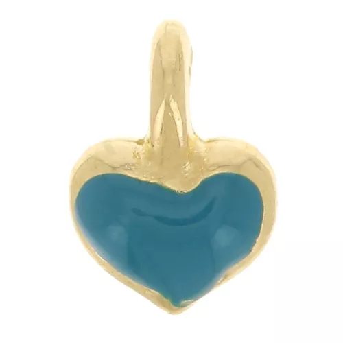Mini breloque coeur 7x5 mm en résine époxy - Doré à l'or fin - Turquoise x1