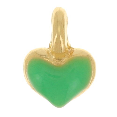 Mini breloque coeur 7x5 mm en résine époxy - Doré à l'or fin - Vert fluo x1