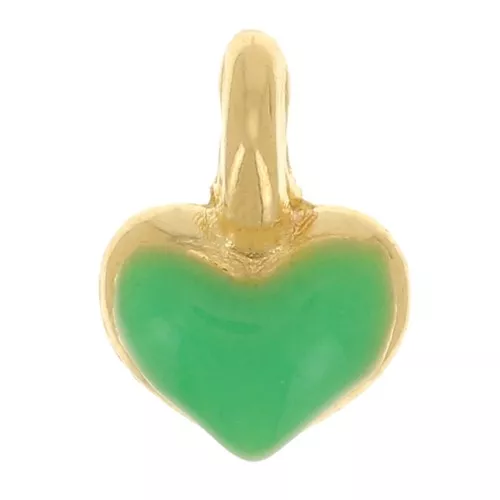 Mini breloque coeur 7x5 mm en résine époxy - Doré à l'or fin - Vert fluo x1