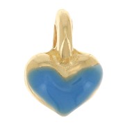 Mini breloque coeur 7x5 mm en résine époxy - Doré à l'or fin - Bleu fluo x1