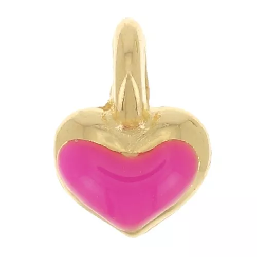 Mini breloque coeur 7x5 mm en résine époxy - Doré à l'or fin - Rose fluo x1