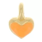 Mini breloque coeur 7x5 mm en résine époxy - Doré à l'or fin - Orange fluo x1
