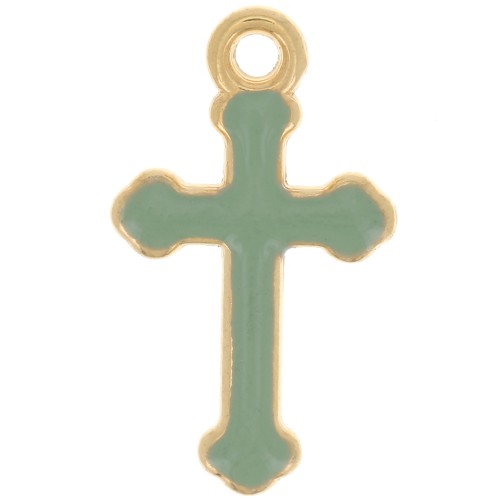 Breloque croix 19x11 mm en résine époxy - Doré à l'or fin - Mint x1