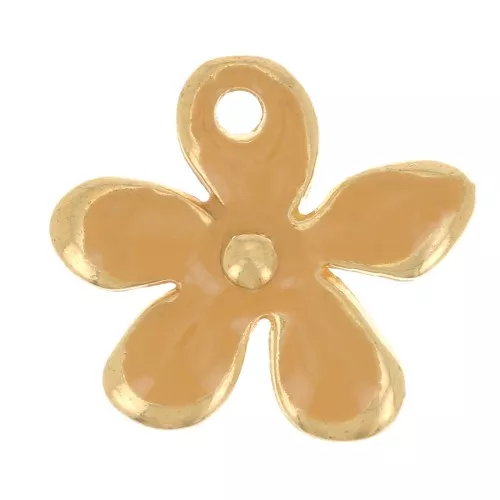 Breloque fleur 12.5x14 mm en résine époxy - Doré à l'or fin - Ocre x1
