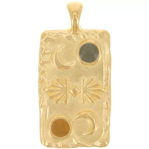 Pendentif rectangle 25x12 mm - motif lune & étoile - Doré à l'or fin - Mint - Ocre