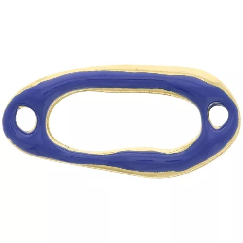 Intercalaire ovale irrégulier évidé 24x12mm & résine époxy Doré Or fin Bleu foncé