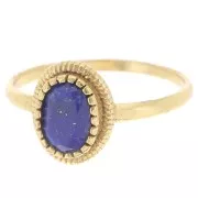 Bague ovale Lapis lazuli contour dentelé - Taille 57 - Doré à l'or fin x1