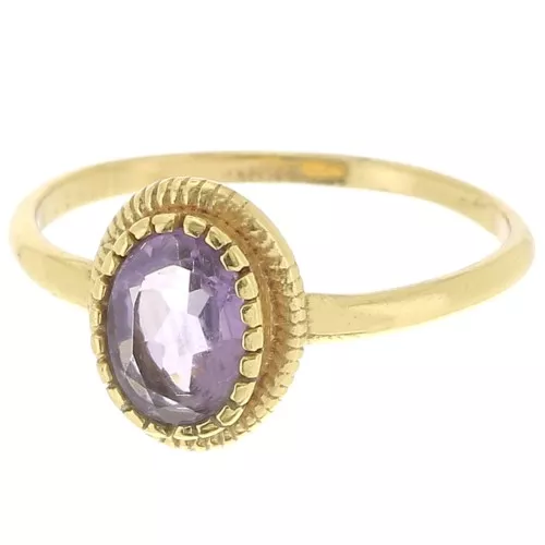Bague ovale Amethyste contour dentelé - Taille 52 - Doré à l'or fin x1