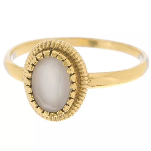Bague ovale Calcedoine contour dentelé - Taille 52 - Doré à l'or fin x1