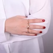 Bague ovale Calcedoine contour dentelé - Taille 54 - Doré à l'or fin x1