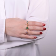 Bague ovale Onyx Vert teintée contour dentelé -Taille 52 - Doré à l'or fin x1