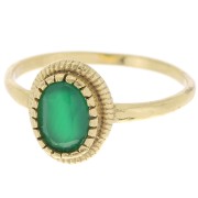 Bague ovale Onyx Vert teintée contour dentelé -Taille 54 - Doré à l'or fin x1|raw }}