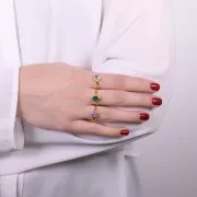 Bague ovale Onyx Vert teintée contour dentelé -Taille 54 - Doré à l'or fin x1