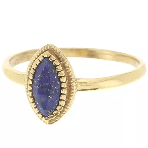 Bague navette Lapis lazuli contour dentelé - Taille 52 - Doré à l'or fin x1