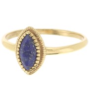 Bague navette Lapis lazuli contour dentelé - Taille 57 - Doré à l'or fin x1|raw }}