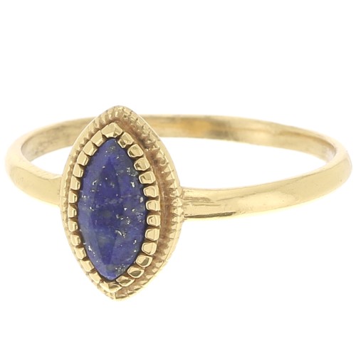 Bague navette Lapis lazuli contour dentelé - Taille 57 - Doré à l'or fin x1