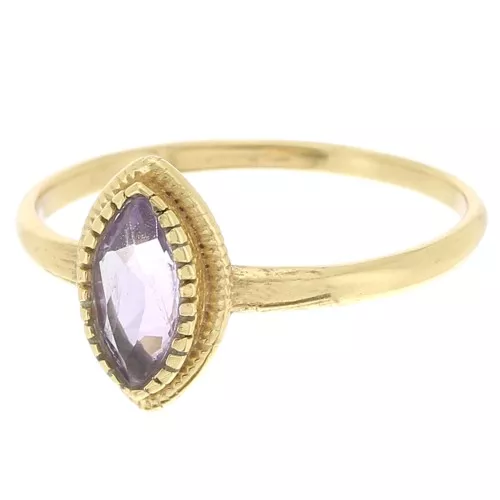 Bague navette Amethyste contour dentelé - Taille 52 - Doré à l'or fin x1