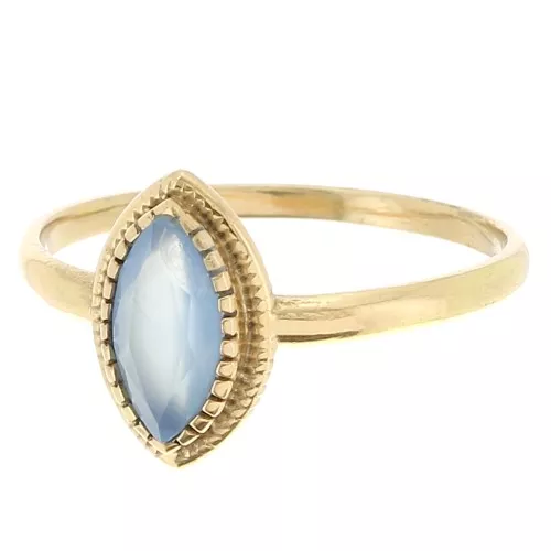Bague navette Calcedoine Bleue contour dentelé -Taille 54 - Doré Or fin x1