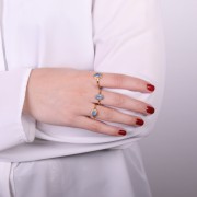 Bague navette Calcedoine Bleue contour dentelé -Taille 54 - Doré Or fin x1