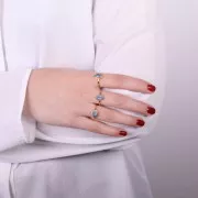 Bague navette Calcedoine Bleue contour dentelé -Taille 57 - Doré Or fin x1