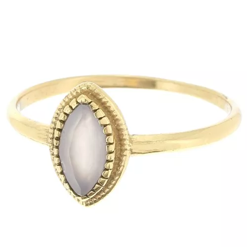 Bague navette Calcedoine contour dentelé - Taille 57 - Doré à l'or fin x1