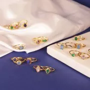 Bague navette Onyx Vert teintée contour dentelé - Taille 52 - Doré à l'or fin x1