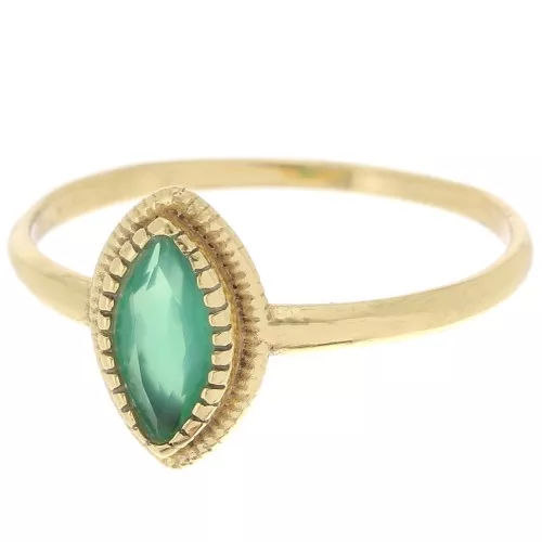 Bague navette Onyx Vert teintée contour dentelé - Taille 54 - Doré à l'or fin x1