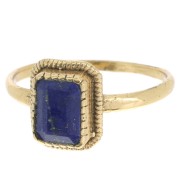 Bague rectangle Lapis lazuli contour dentelé - Taille 52 - Doré à l'or fin x1|raw }}