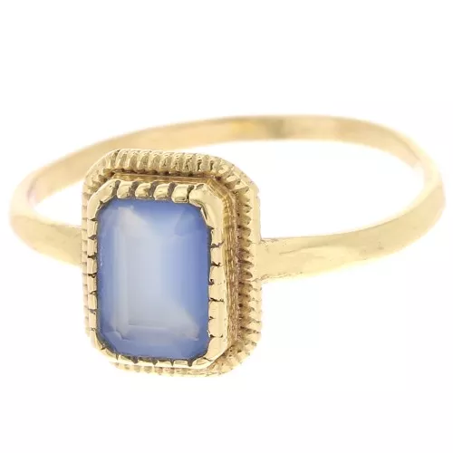 Bague rectangle Calcedoine Bleue contour dentelé Taille 57 Doré Or fin x1