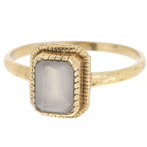 Bague rectangle Calcedoine contour dentelé - Taille 57 - Doré Or fin x1