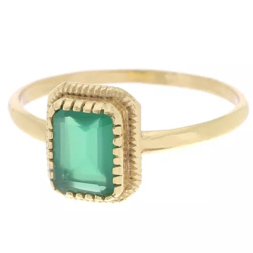 Bague rectangle Onyx Vert teintée contour dentelé Taille 52 - Doré à l'or fin x1