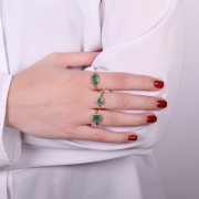 Bague rectangle Onyx Vert teintée contour dentelé Taille 54 - Doré à l'or fin x1