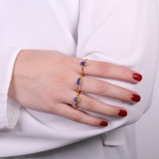 Bague ronde Lapis lazuli contour dentelé - Taille 52 - Doré à l'or fin x1